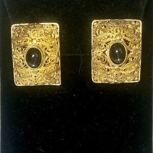 Barbara Garwood Star of India Earrings  24KT Gold Over Sterling Collectable
